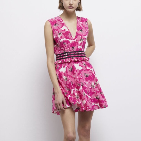 Pink Flower Printed Short Silk Dress from The Kooples